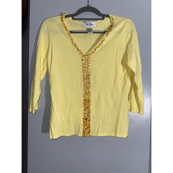 Bob Mackie yellow embellished petal and sequin strip sweater size small - Picture 1 of 6